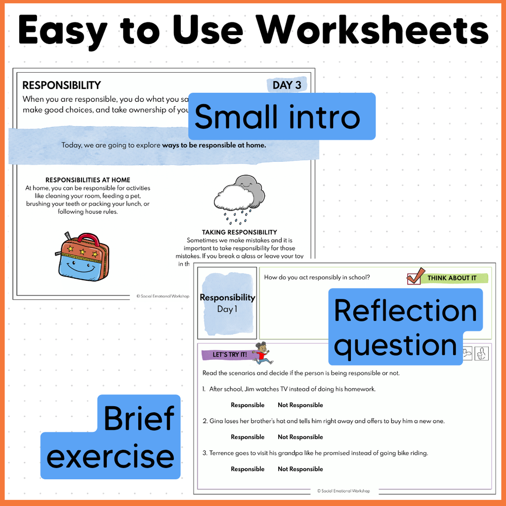 Responsibility - Making Good Choices and Taking Ownership - Social Emotional Learning Worksheets
