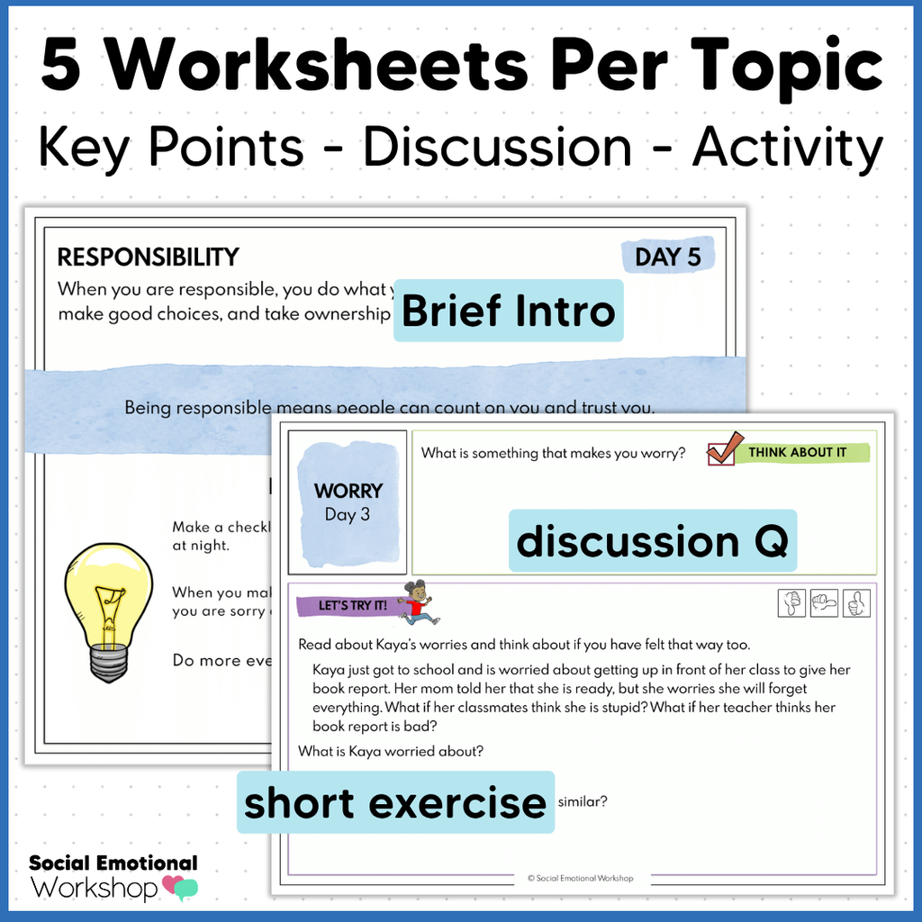 Self Awareness - SEL Worksheets for Feelings, Asking for Help, Responsibility