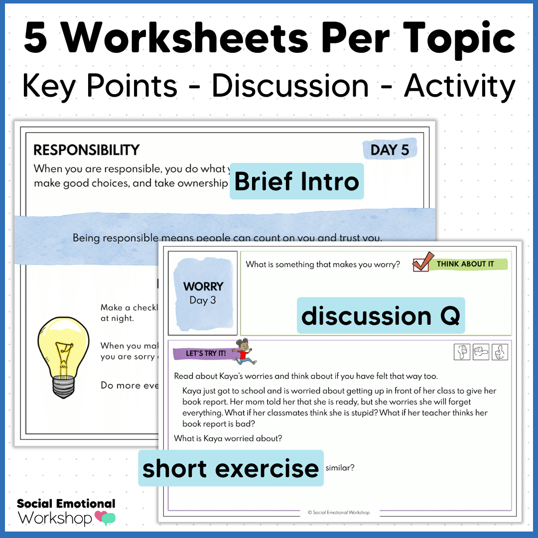 Self Awareness - SEL Worksheets for Feelings, Asking for Help, Responsibility