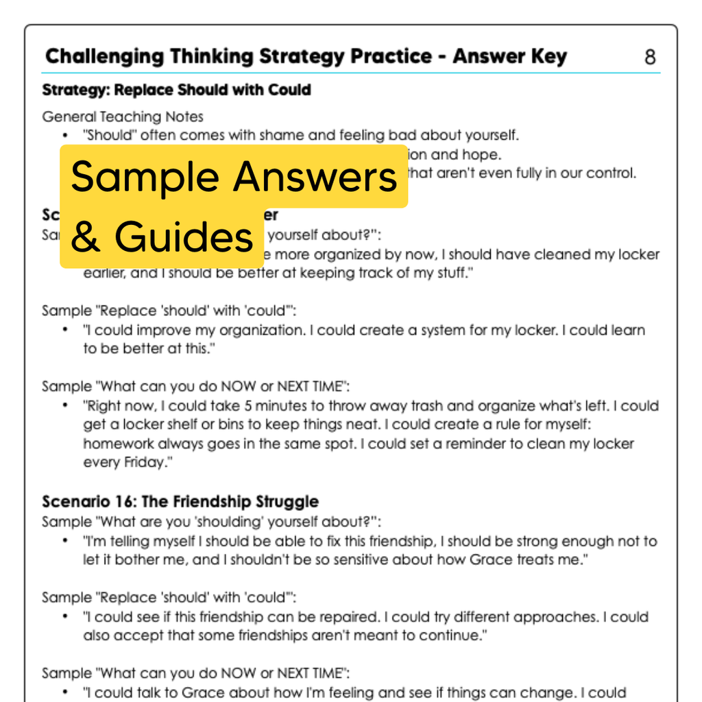 Catch, Check, Challenge, and Change Negative Thinking | CBT Mental Health Worksheets + Cognitive Distortion Visuals