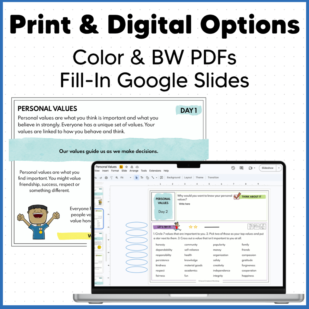 Personal Values + Core Values - SEL Worksheets - Decision Making
