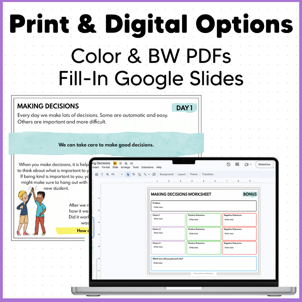 Decision Making + Problem Solving - Good Choices - SEL Worksheets