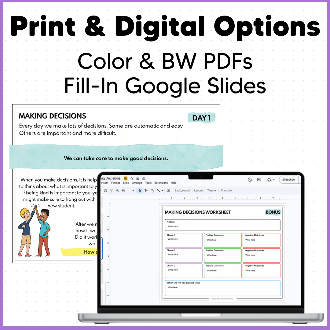 Decision Making + Problem Solving - Good Choices - SEL Worksheets