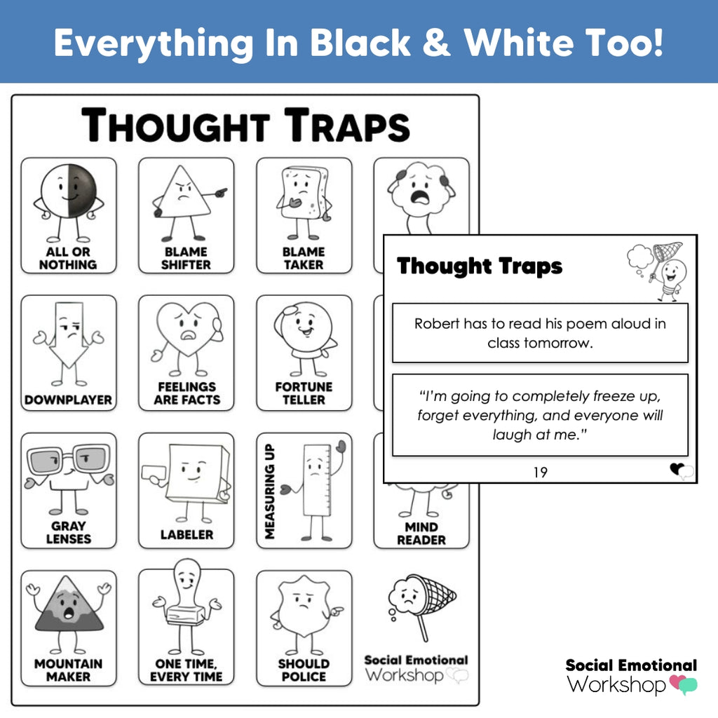 Negative Thinking Counseling Activities | CBT Cognitive Distortions & Reframing Automatic Negative Thoughts