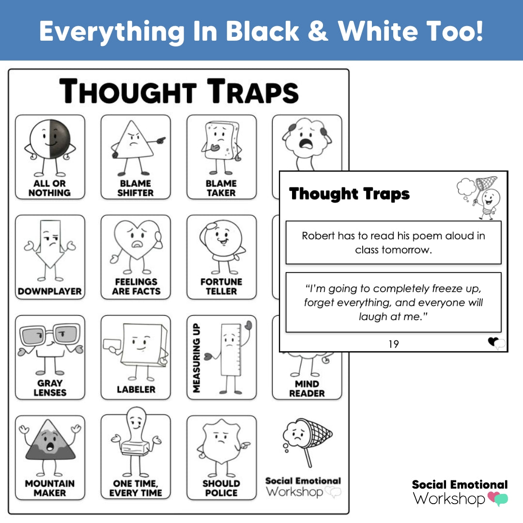 Negative Thinking Counseling Activities | CBT Cognitive Distortions & Reframing Automatic Negative Thoughts