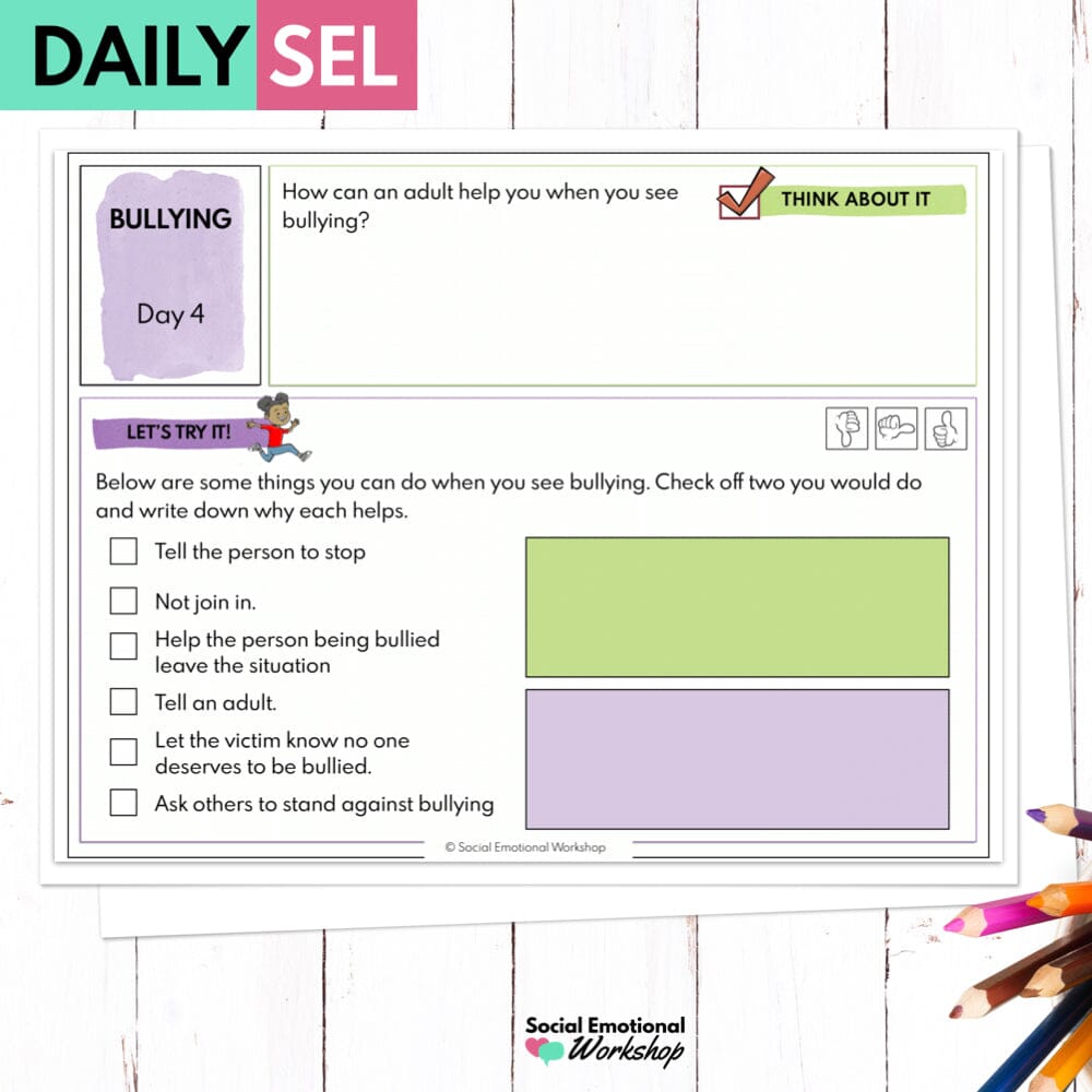 Bullying Prevention Worksheets – Social Emotional Workshop