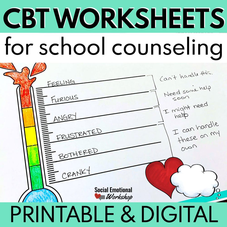CBT Worksheets for School Counseling - Printable & Digital for Distance Learning Media Social Emotional Workshop