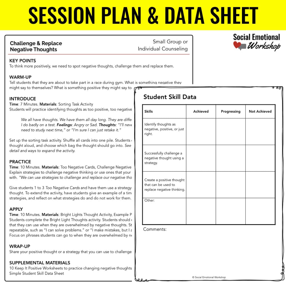 Challenging Negative Thinking Activities for Positive Self Talk Media Social Emotional Workshop