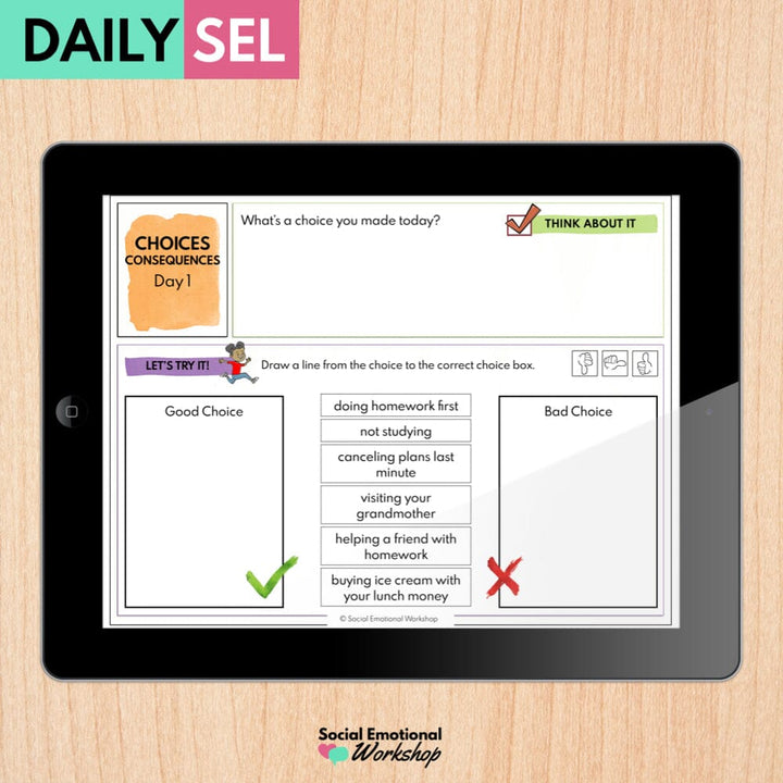 Choices & Consequences Lessons - Making Good Choices Activities - SEL Worksheets Media Social Emotional Workshop