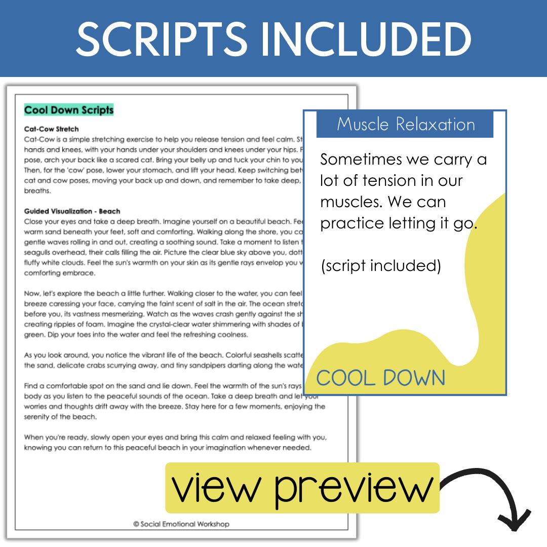 Counseling Cool Down Activities to Build Self Regulation | Calming Strategies Counseling Activities Social Emotional Workshop