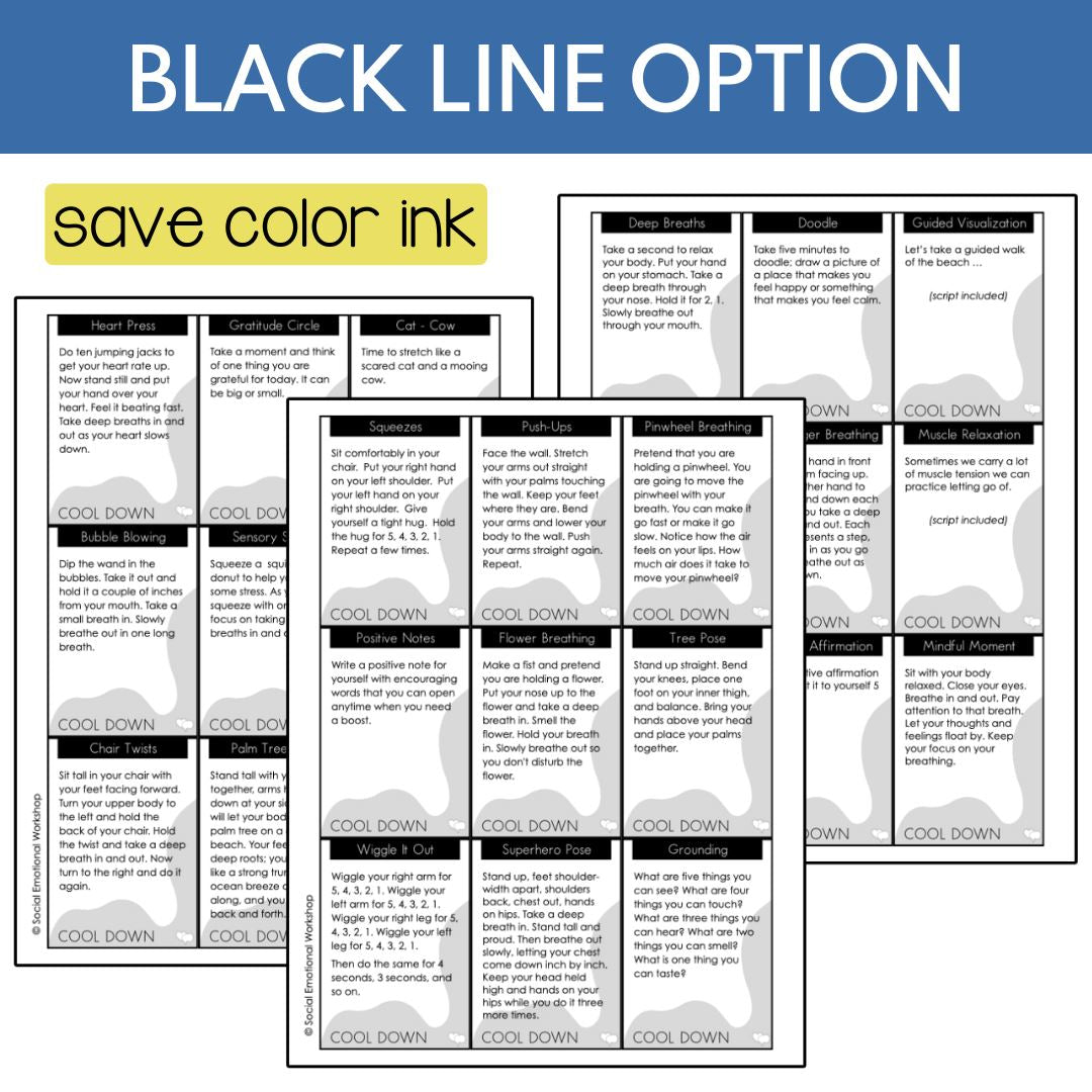 Counseling Cool Down Activities to Build Self Regulation | Calming Strategies Counseling Activities Social Emotional Workshop