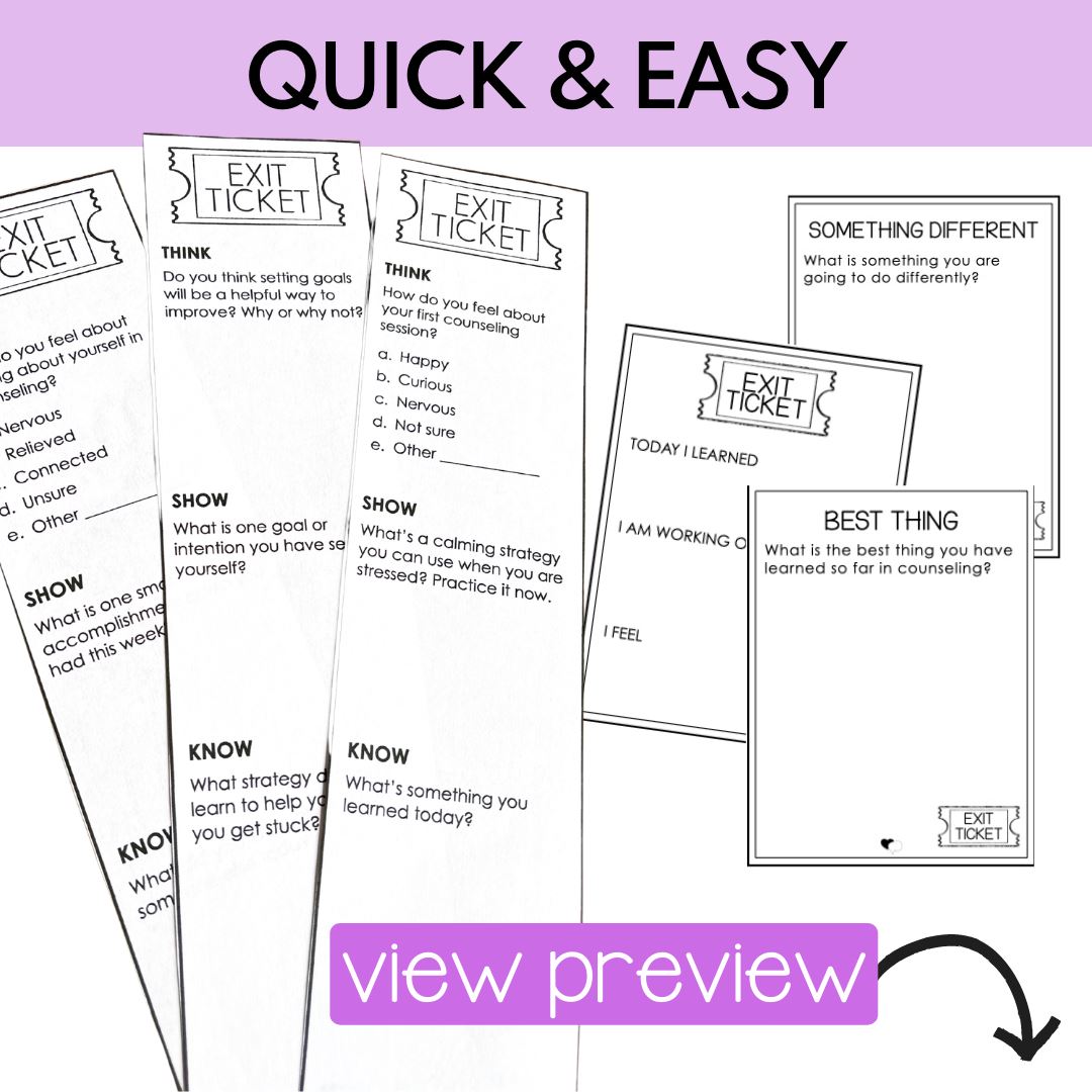 Counseling Exit Tickets for Individual and Group Counseling | Editable Counseling Activities Social Emotional Workshop