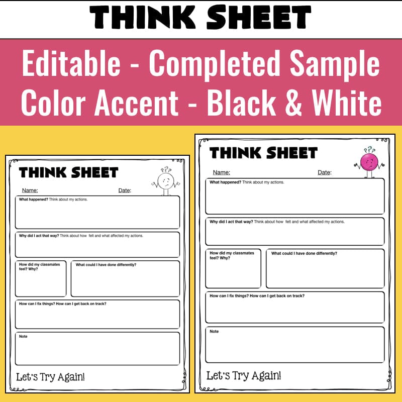 Editable Think Sheets for Positive and Negative Behaviors Media Social Emotional Workshop