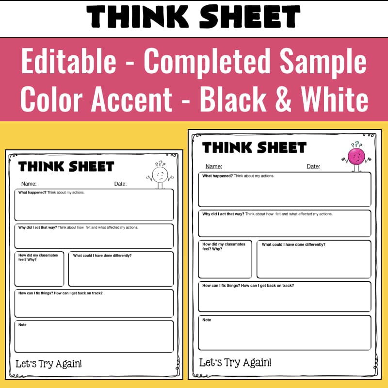 Editable Think Sheets for Positive and Negative Behaviors – Social ...
