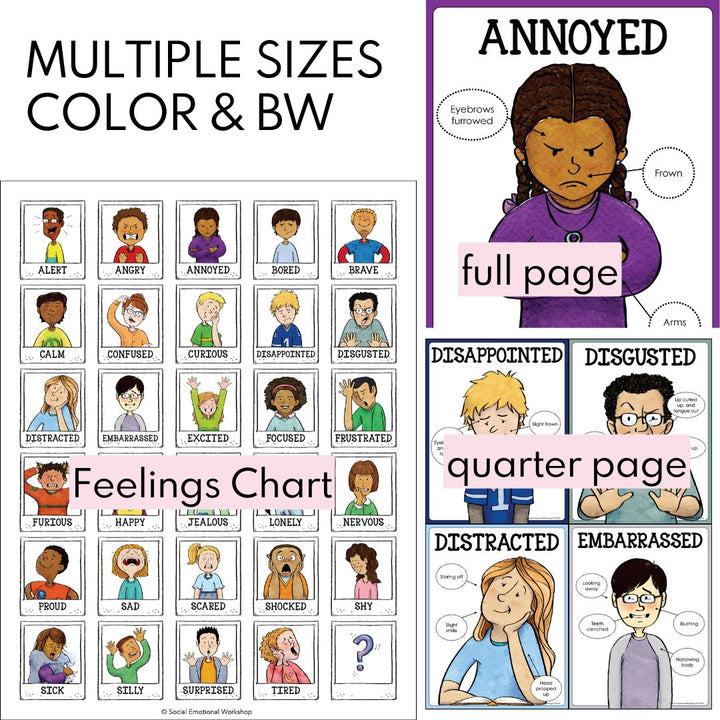 Feelings Posters, Cards, Charts, Worksheets | Identifying Emotions Activities and Office Decor Media Social Emotional Workshop